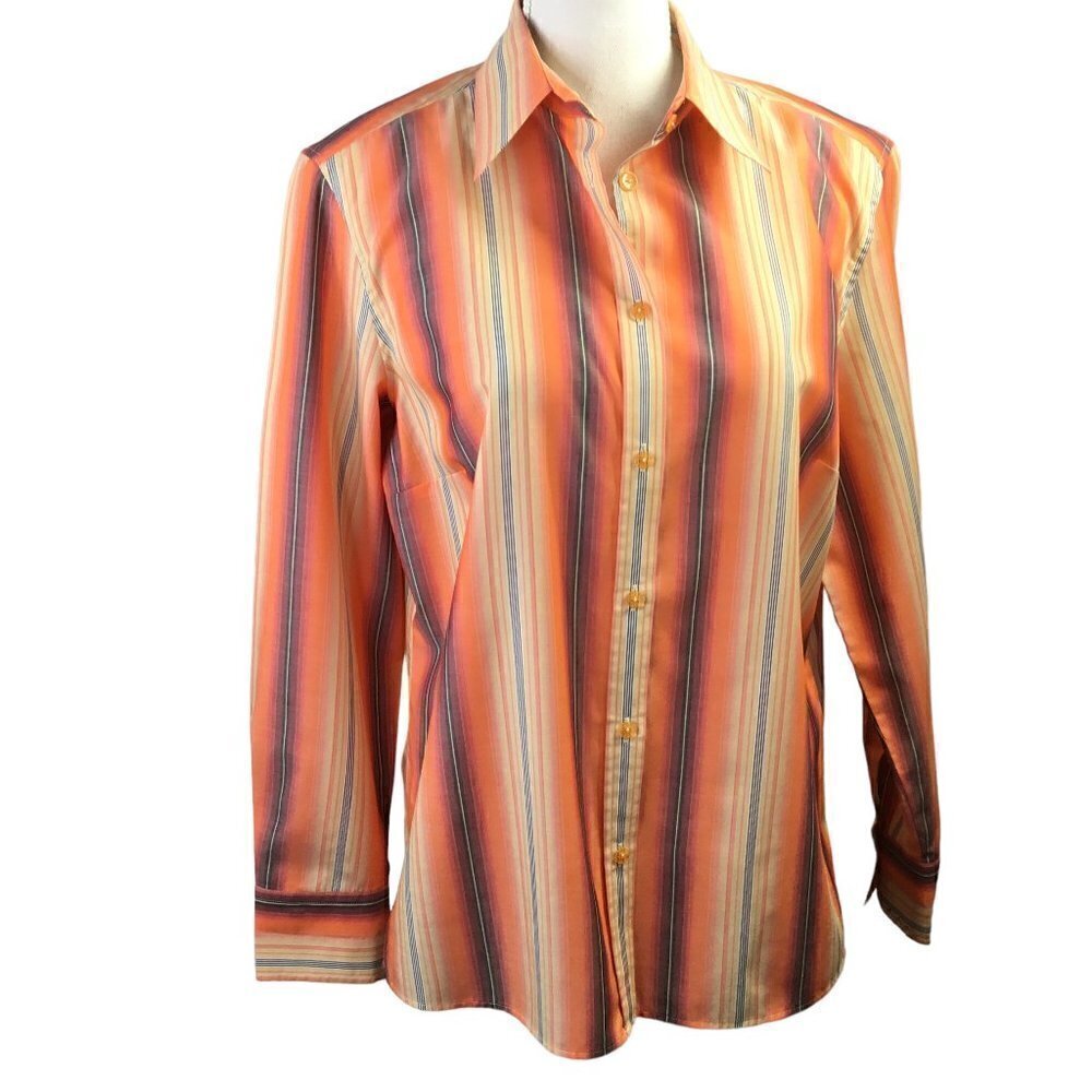 Eterna Excellent Cotton Striped Women's Top Blouse Button Front EUR Size 42 US L